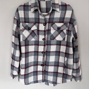 Staccato Burgundy and Gray Plaid Shacket